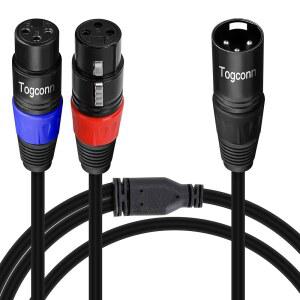 TOGCONN XLR 스플리터 - 마이크 케이블 남성용에서 듀얼 여성용 Y 어댑터 3핀 밸런스 커넥터 컨버터 1피트