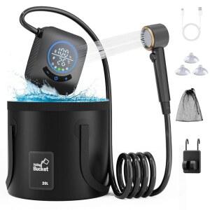 GOSCHE 휴대용 캠핑 샤워기 8 000mAh 충전식 야외 샤워 펌프 20L 접이식 버킷 인텔리전트 LED 디스플레이 RV용 IPX8 방수 여행 하이킹 애완동물 목욕 해변
