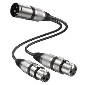 MOSWAG XLR 스플리터 1 남성부터 2 여성까지 (0.25M / 0.82피트) 3핀 듀얼 믹서 스피커 MLC PVC 밸런스 오디오 케이블용 아연 합금 금속 커넥터 포함