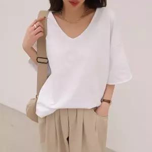 시크폭스 벨로 코튼워싱 브이넥 티셔츠_41TS1816 423927