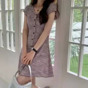 [텐바이텐][홍은]여성 슬림 라운드 스트라이프 배색 니트 미니 원피스