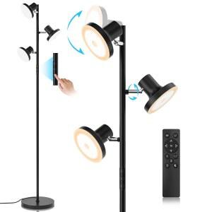 시빌 36W LED 트리 플로어 램프 리모컨 터치 컨트롤이 가능한 모던 디밍 가능 스탠딩 4가지 색상 온도 거실 침실 사무실용 회전식 조명 3개