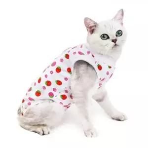 [반려] 고양이 수술복 딸기 S 1P 순면 오버 그루밍 방지 옷 고양이핥음방지