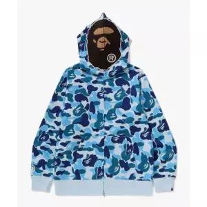 BAPE ABC 카모 세컨드 에이프 풀 집 후드M BLUE 469585