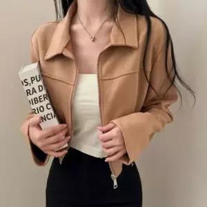 [하프클럽/]여성 숏 크롭 재킷 블루종 스웨이드 카라 집업 자켓