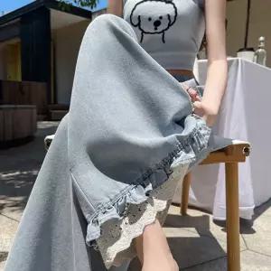 [아리엘스타일]러블리포인트 레이스배색 와이드팬츠 바이벨데님팬츠