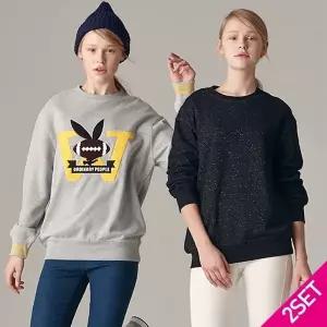 2SET [홈쇼핑방송/르오트(LeOT)] 더블유래빗과 메탈블랙 스웨트 맨투맨티셔츠 2종세트-사이즈 다양