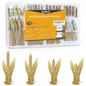 KURUI 110Pcs 자체 드릴링 드라이월 앵커 나사 키트 금속 및 헤비 듀티 그립 있는 벽 시트록 액자 선반 홈