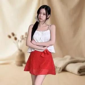 [다잇템]여성용 봄가을 플라워 프린트 쉬폰 랩 미니 스커트