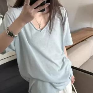 [라일리여성의류] Rly 여성 루즈핏 브이넥 데일리 반팔 깔끔 베이직 스