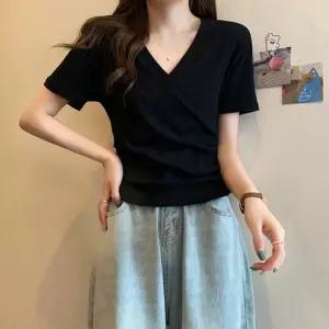 [라일리여성의류] Rly DA-1008933 반팔 티셔츠 랩 브이넥