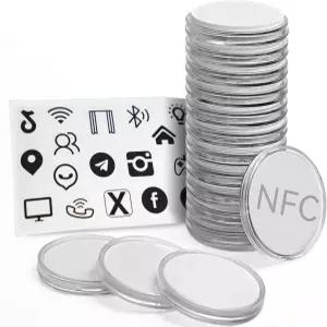 50psc NFC 태그 프로그래머블 스티커 NTAG215 10pcs 코인 프로텍터 박스 뒷면이 있는 카드 태그모 및 지원