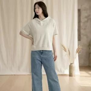 여성 나그랑 배색 후드티 여름 반팔 티셔츠