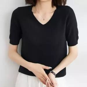 셀럽하우스 니트 루즈핏 니트티 반팔 티셔츠 기본티 여성 브이넥