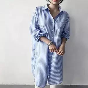 셀럽하우스 여자 롱셔츠 봄가을 스트라이프 루즈핏 원피스 셔츠