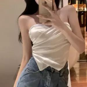 여성 파티 블라우스 오프숄더 하트넥 뒷밴딩 크롭 탑