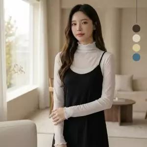 여성 셔링 이 시스루 레이스 반목 이너 레 티셔츠
