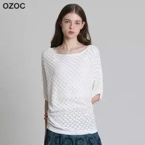 [오조크(OZOC)] 입체 펀칭 보트넥 니트 (택가격: 99000원)