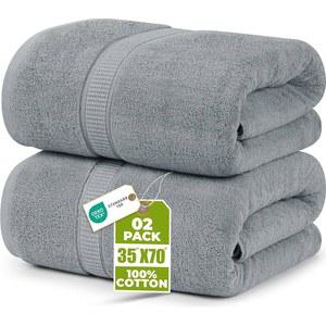 유토피아 타월 럭셔리 점보 목욕 시트 2피스 600 GSM 35 x 70 인치 100% 링 스펀 코튼 흡수력이 뛰어나고 빠르게 건조되는 초대형 매우 부드러운 쿨 그레이