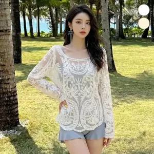 자수 섹쉬한 수영복 레이스 비키니 비치웨어 커버업