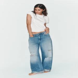 ZARA JEANS TRF BAGGY FOLDED 디스트로이드 미드라이즈 - 인디고 8727/035/405