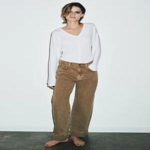 ZARA ZW 컬렉션 미드라이즈 배기 청바지 - 브라운 6840/048/700