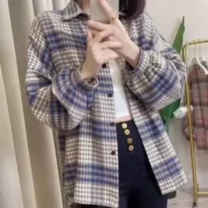기모 미우 루즈핏 남방 여성 체크 간절 오 셔츠 모직