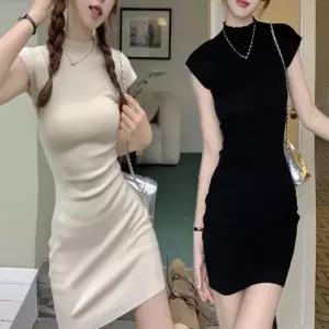 여성 반목 캡소매 원피스 위아 여름 슬림핏 프릴