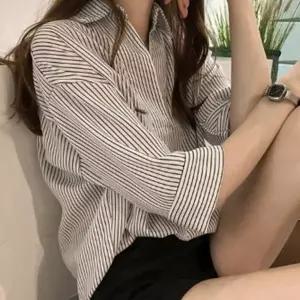 브이넥 7부 이 셔츠 세련된 스트라이프 여 여성 카라