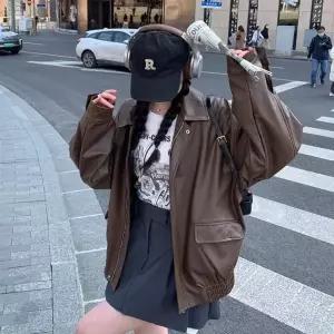 [하프클럽/셀럽하우스]여성 가죽 집업 자켓 페이크 레더 봄가을 오버핏 점퍼