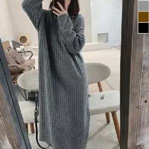 니트 후드 롱원피스 1P 봄가을 심플 데일리 패션 치마-WD6C8AE__