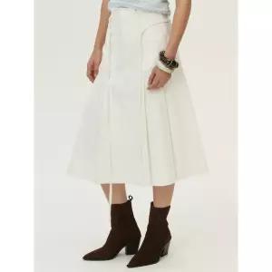 KUME Front Pocket Pleated Cotton Skirt, Ivory 1270844