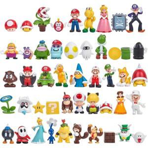 48PCS 마리오 영감 미니 액션 피규어 세트 클래식 게임 캐릭터 케이크 토퍼용 2인치 장난감 파티 취향 수집품