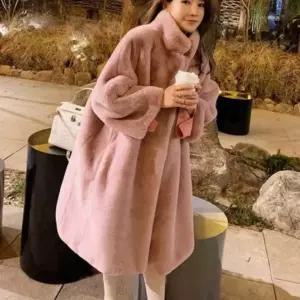 메이킹디자인포유여성 겨울 부드러운 페이크 퍼 롱 오버핏 코트 자켓