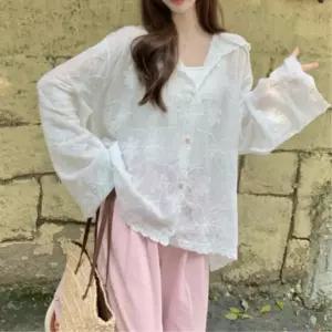 루즈핏 여름 시스루가디건 사무실가디건 깔끔한스타일 심플룩 20대여성 캐주얼 코디하기편한 해변 햇빛차단