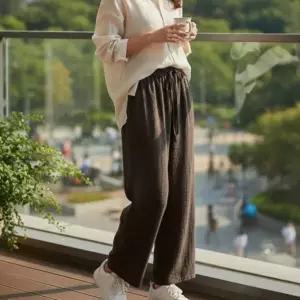 린넨라이크 데님 와이드바지 여름 밴딩 편한 청바지