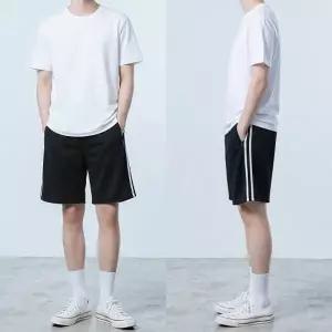 블랙 하늘색라인 두줄 반바지 츄리닝 학교 체육복