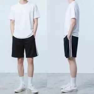 블랙 핑크라인 두줄 반바지 츄리닝 학교 체육복