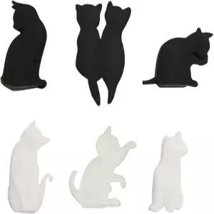 내열성 실리콘 티백 클립 6개 카툰 고양이 모양의 재사용 가능한 가방용 음료 마커 푸드 티 액세서리 블랙