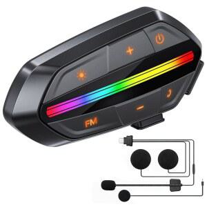 오토바이 블루투스 헤드셋 큰 소리의 5.3 헬멧 스피커 RGB 조명 및 1000MAH 배터리 운전자용 노이즈 캔슬링 IPX6 방수 헤드폰