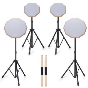 MAASECHS 4세트 30.5CM(12인치) 및 20.3CM(8인치) 연습 초보자 드럼 양면 있는 스틱 스네어 스탠드 패드, 무소음 2쌍, 드럼스틱이
