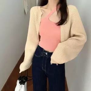 [하프클럽/셀럽하우스]여성 벌룬핏 노버튼 볼레로 숏 가디건 간절기 아우터 4색