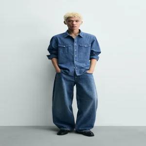 ZARA 포켓 데님 셔츠 - 미디움 블루 6124/462/427