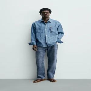 ZARA 포켓 데님 셔츠 - 블루 6124/445/400