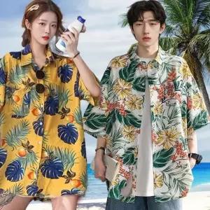 [라일리의류] Rly 남자 여자 커플 하와이안셔츠 오버핏 반팔 알로하