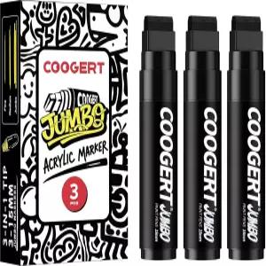 쿠거트 3Pcs 블랙 점보 포스터 마커 15MM 두께의 영구 아크릴 그래피티 캔버스용 와이드 팁 페인트 보드