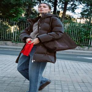 ZARA WINDPROOF 러버라이즈드 패딩 아노락 - 브라운 3046/022/700