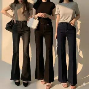 세미부츠컷청바지 블랙진 생지데님 흑청 진청 팬츠 스판 나팔바지