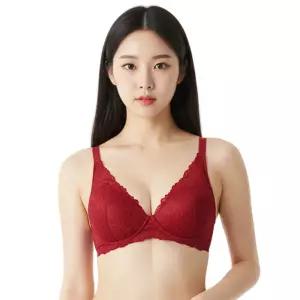 판도라by비비안 여성 브라 노와이어 C D E 컵 레이스 풀 몰드 빅사이즈 브래지어 섹시 레드 빨간색 BR7148