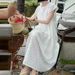 아포틱 루즈핏 아사면 펀칭 롱원피스_M4038